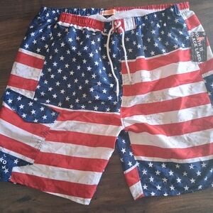 Black Label Men’s Patriotic American Flag Swim Board Shorts - Red, White & Blue